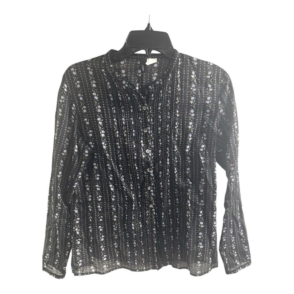 J. Crew Sheer Floral Button Up Cardigan Blouse Black Lightweight Preppy‎ Size 10